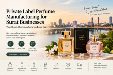 Private label perfume manufacturing for Surat businesses by an Ahmedabad perfume manufacturer